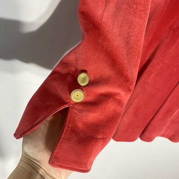 Vintage 90s Danier Coral Suede Leather Blazer Tailored Statement Jacket M - Picture 10 of 16